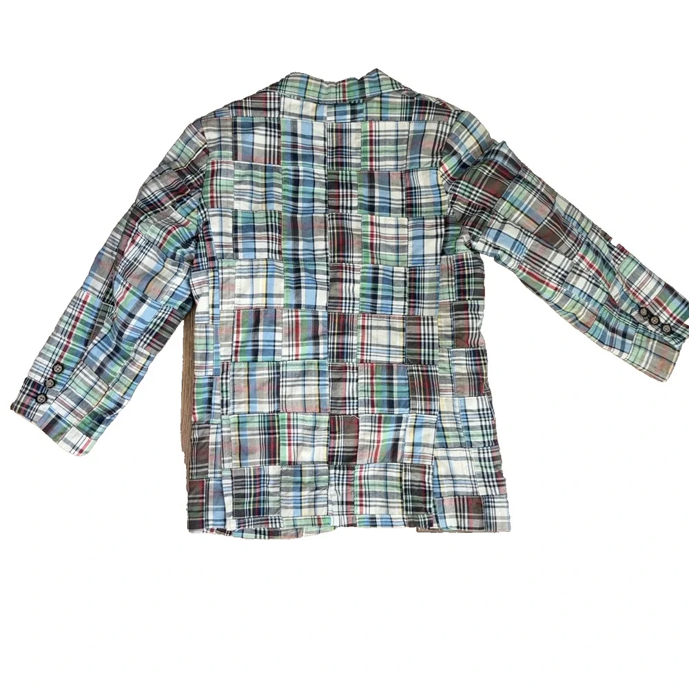 Childrens Place Patchwork Blazer Jacket Boys Size 6 Madras Kids Preppy